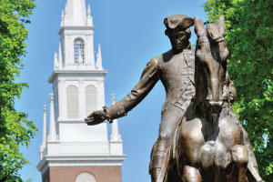 Paul Revere Statue with Old North Church, Boston